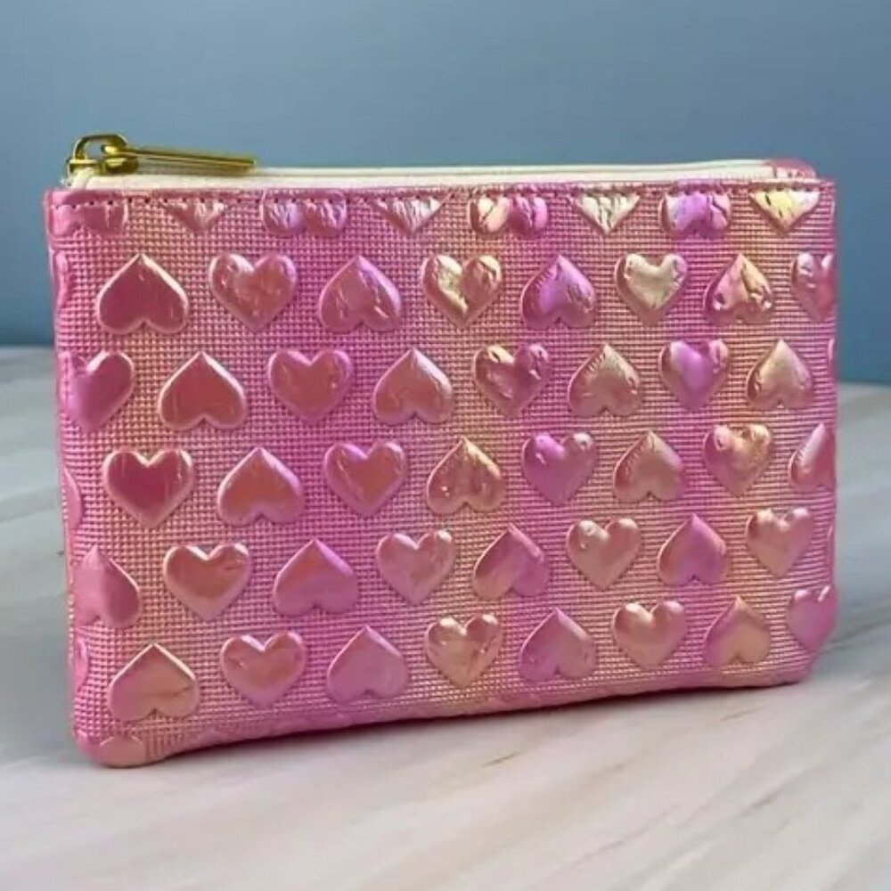 Iridescent Heart Pattern Coin Purse – Small Zipper Wallet & Card Holder